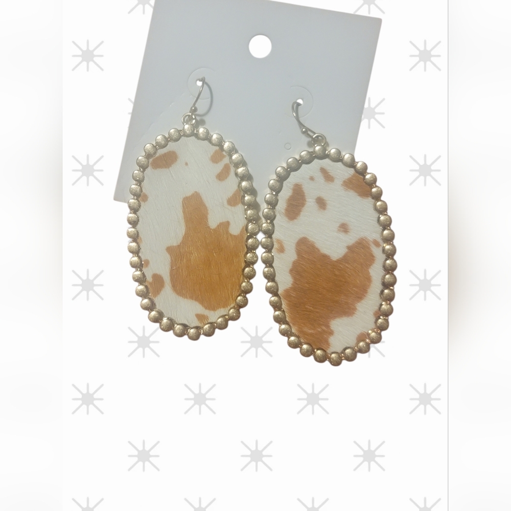 Cowhide Oval Earrings with Gold Accents NEW